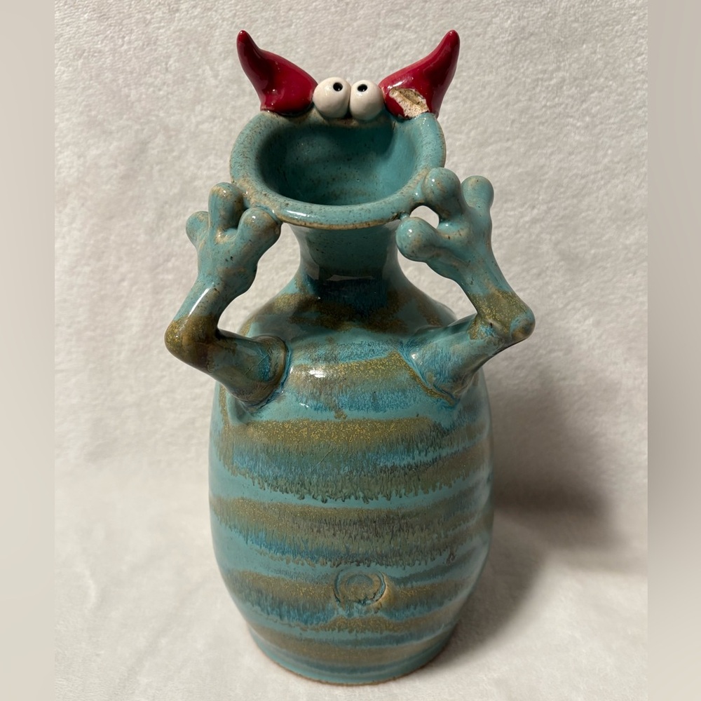 9.5" Engraved Clay Monster Vase - Read Desc.